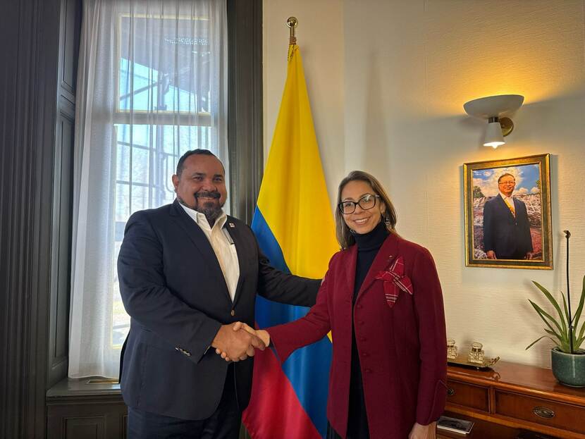 Special Envoy Edison Rijna with H.E. Ms. Carolina Olarte Bácares, Ambassador of the Republic of Colombia to the Kingdom of the Netherlands.