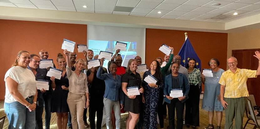A group of dedicated organizations and participants from Bonaire, St. Eustatius, and Saba participating in a Masterclass on Successful EU Proposal Writing