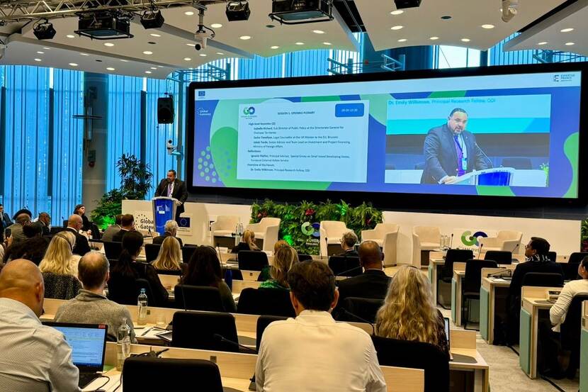 The Special Envoy Edison Rijna presenting at the GO Climate Finance Forum.