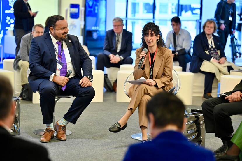 Special Envoy Rijna during a paneldiscussion in Brussels.